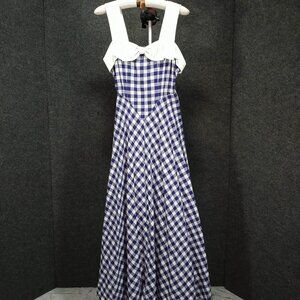 1950's Blue White Check Long Dress with Bow Strap Detail